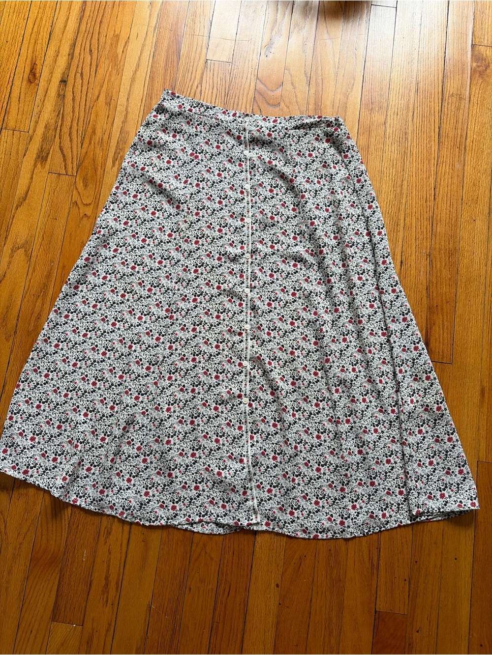 Max Studio White A-Line Midi Skirt with Red & Black Floral Print